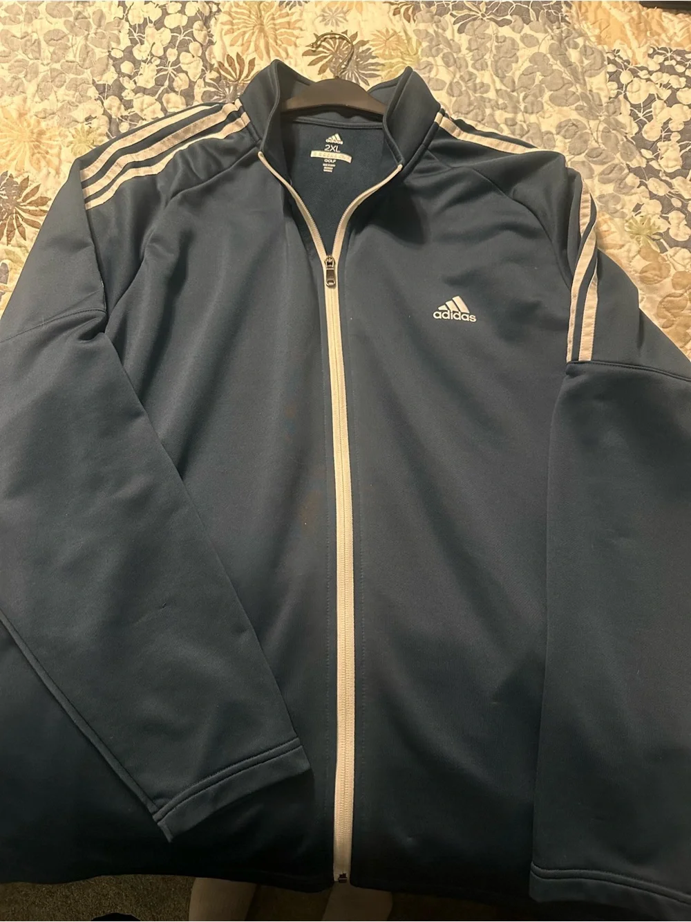 adidas Navy Track Jacket with White Trim and Stripes